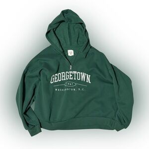 WOMANS Social Scene Cropped Green Georgetown Hoodie